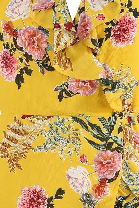 Yellow Floral Print Wrap Dress
