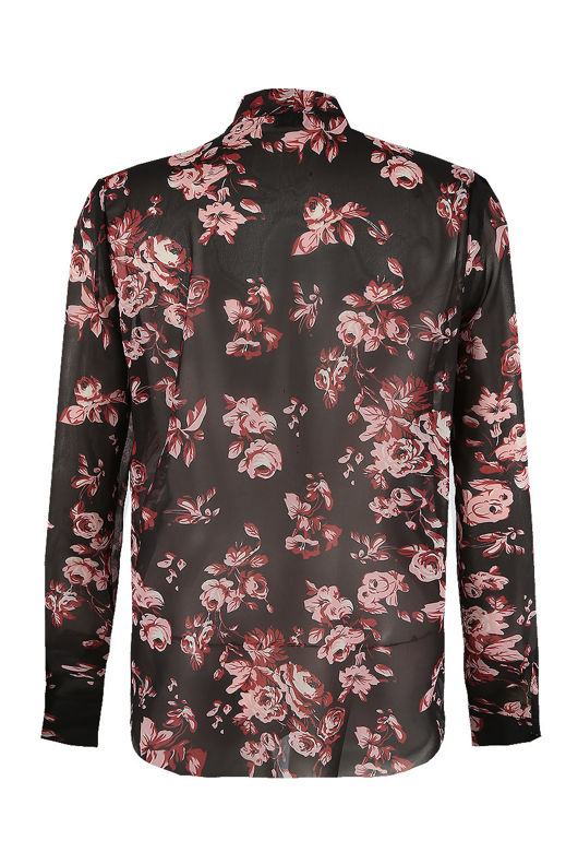 Black Floral Knotted Neck Shirt