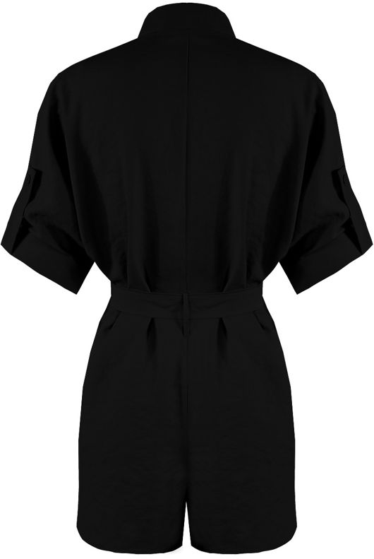 Black Cargo Button Down Belted Playsuit