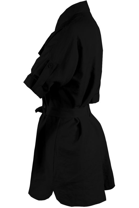Black Cargo Button Down Belted Playsuit