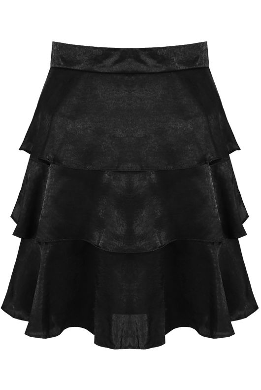 Black Tier Hem Side Zip Up Mini Skirt