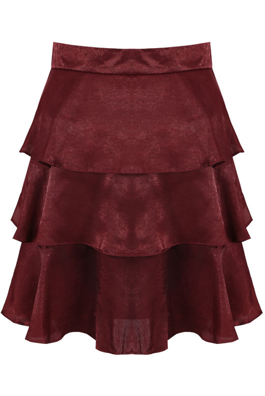 Burgundy Tier Hem Side Zip Up Mini Skirt