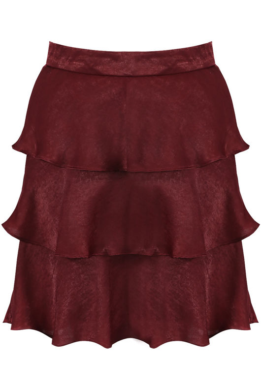 Burgundy Tier Hem Side Zip Up Mini Skirt