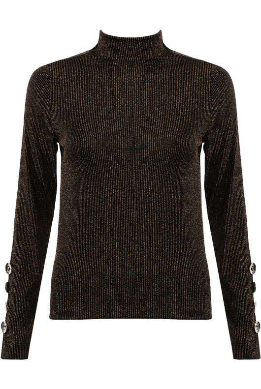 Gold High Neck Glitter Stripes Top