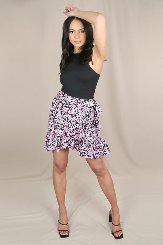 Floral Print Wrap Mini Skirt