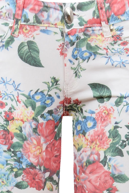 Cream With Red Flower Print Detail Jeans