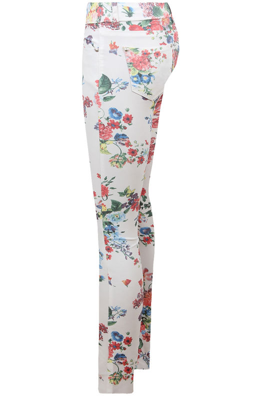 Cream With Red Flower Print Detail Jeans