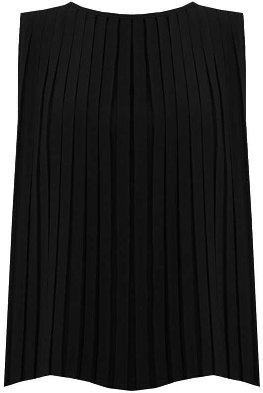 Black Pleated Back Button Up Sleeveless Tops