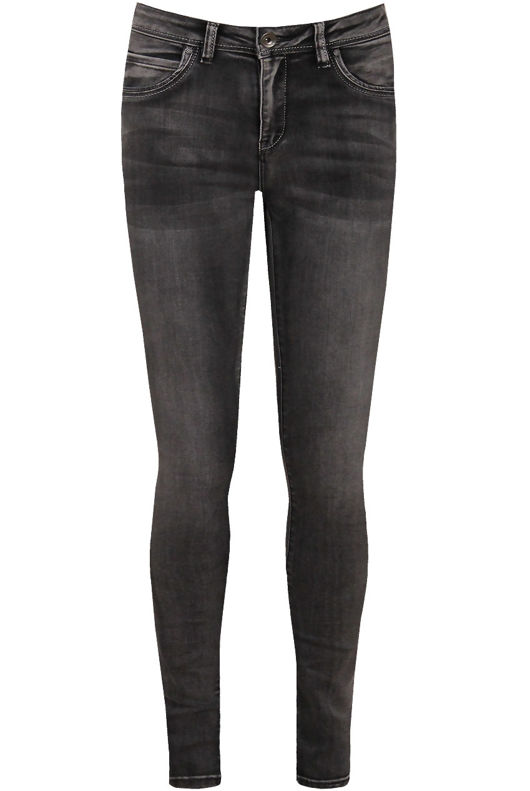 Grey Washed Denim Front Zip Up Jeans