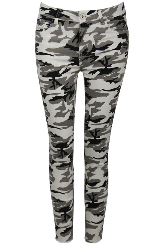 Camouflage Mid-Rise White Jeans 