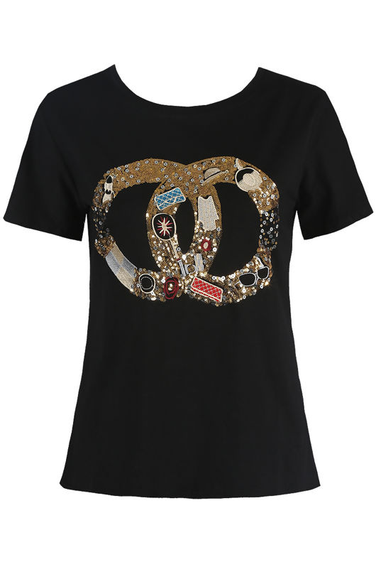 Sequin Trim Round Neck T Shirt