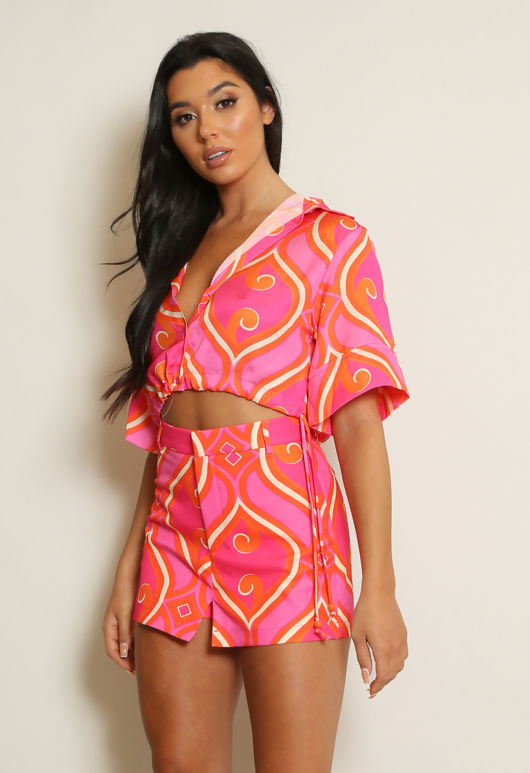 Fuchsia Printed Cropped Blouse