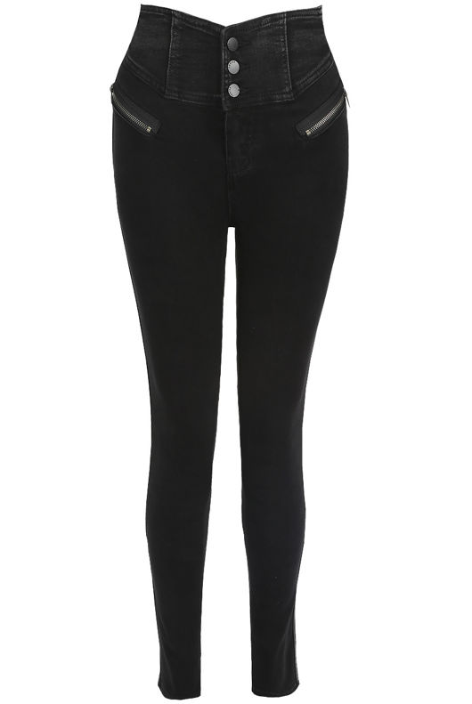 Triple Button Up High Waist Jeans