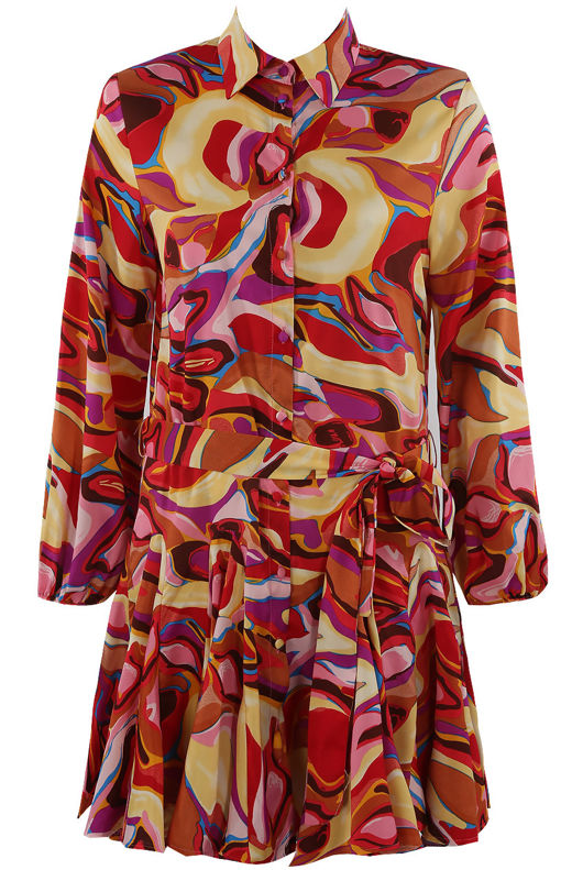 Multicolour Print Belted Flare Shirt Dress