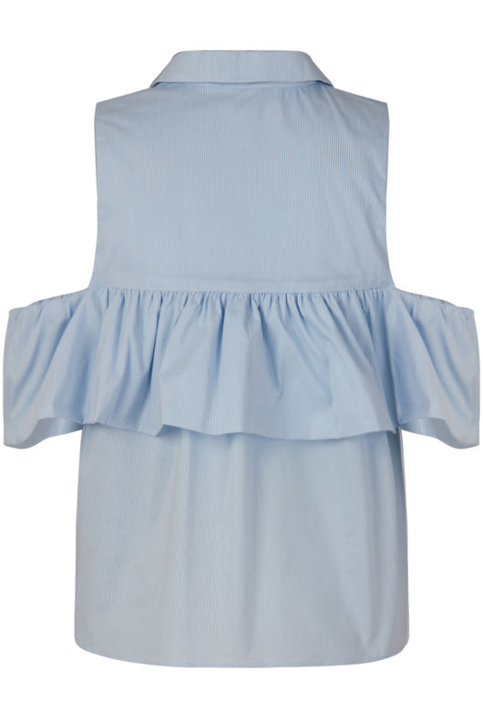 Stripe Frilled Poplin Cold Shoulder Shirt