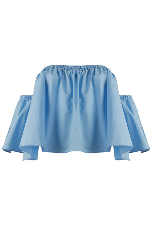 Light Blue Elasticated Off Shoulder Crop Top 