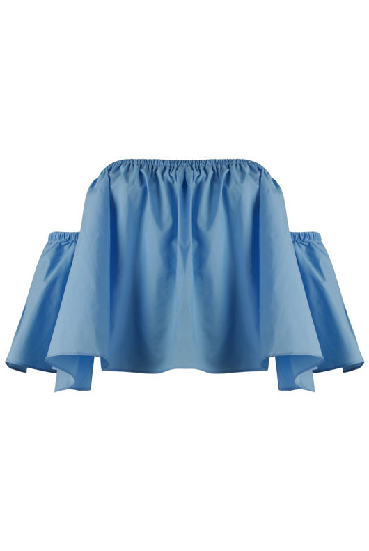 Dark Blue Elasticated Off Shoulder Crop Top 