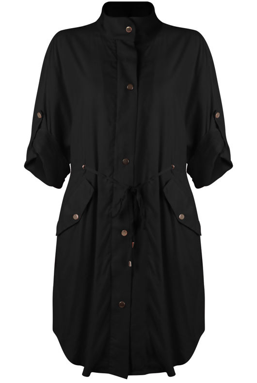 Black Tie Waist Cross Pocket Shirt Dress