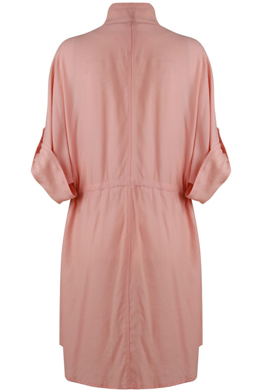 Rose Tie Waist Cross Pocket Shirt Dress