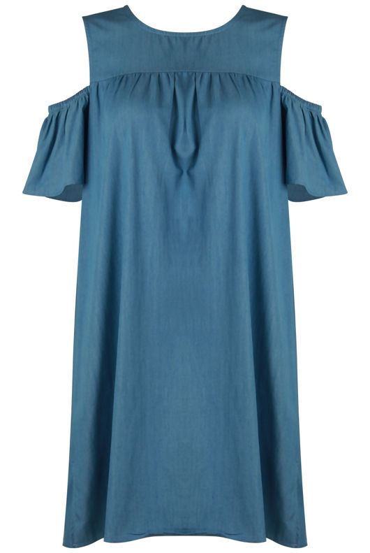 Blue Cold Shoulder Shift Dress
