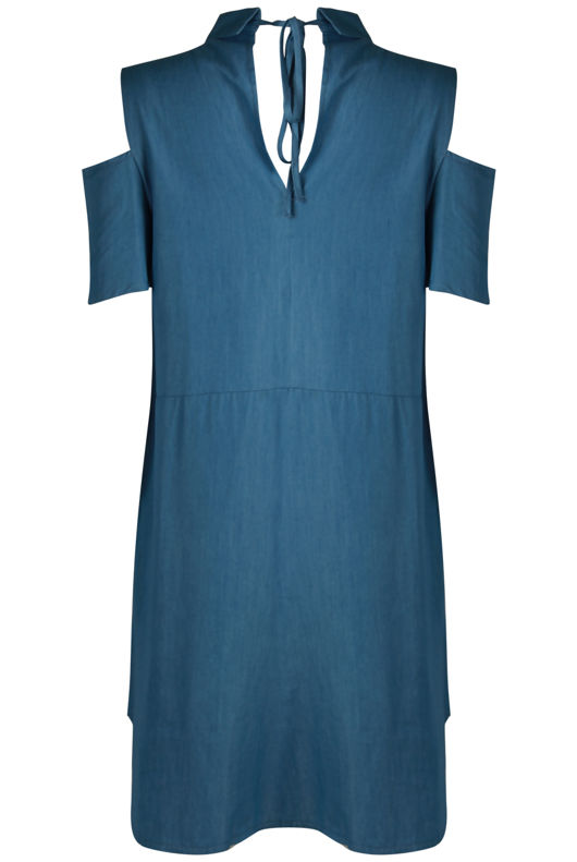 Cold Shoulder Denim Shirt Dress