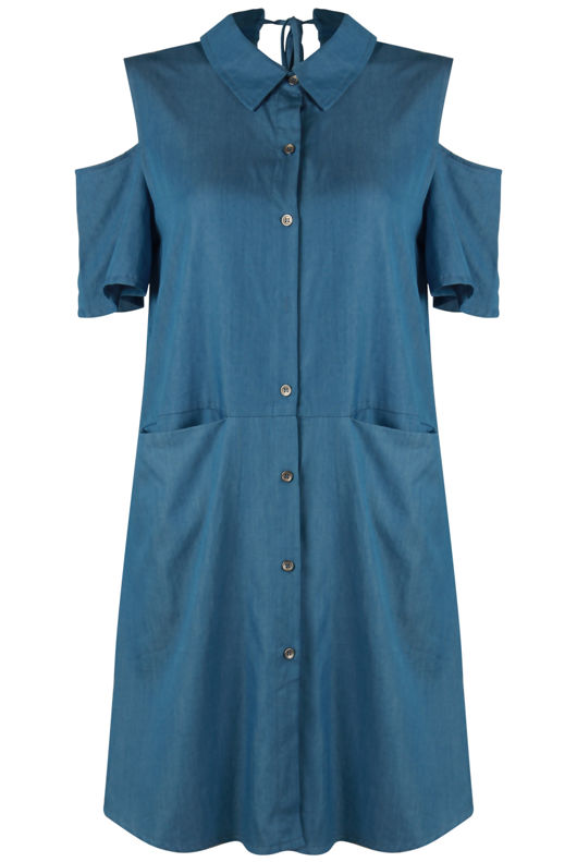 Cold Shoulder Denim Shirt Dress