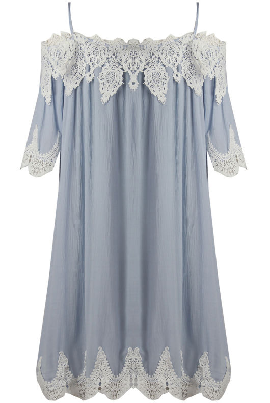 Blue Lace Border Cold Shoulder Dress