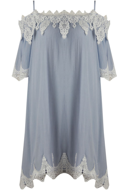 Blue Lace Border Cold Shoulder Dress