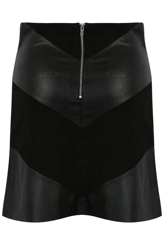 PU & Suede Paneled Skirt