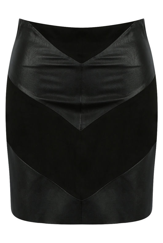 PU & Suede Paneled Skirt