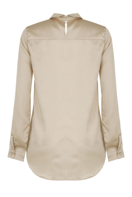 Cream Satin Front Button Up Shirt Tops