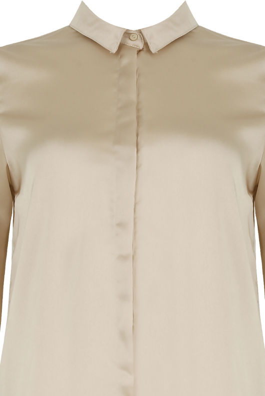 Cream Satin Front Button Up Shirt Tops