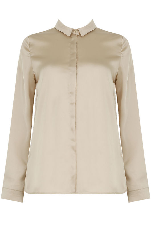 Cream Satin Front Button Up Shirt Tops