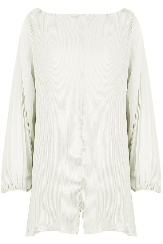 White Pleated Back Button Up Playsuit 