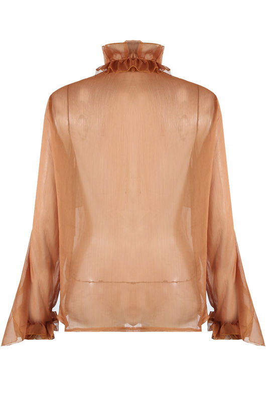 Camel Organza Blouse With Frill Detail