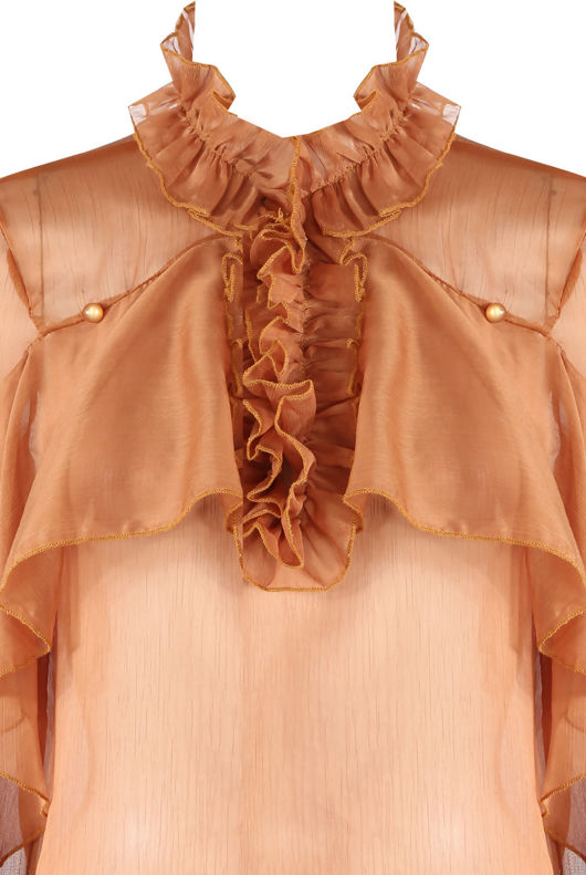 Camel Organza Blouse With Frill Detail