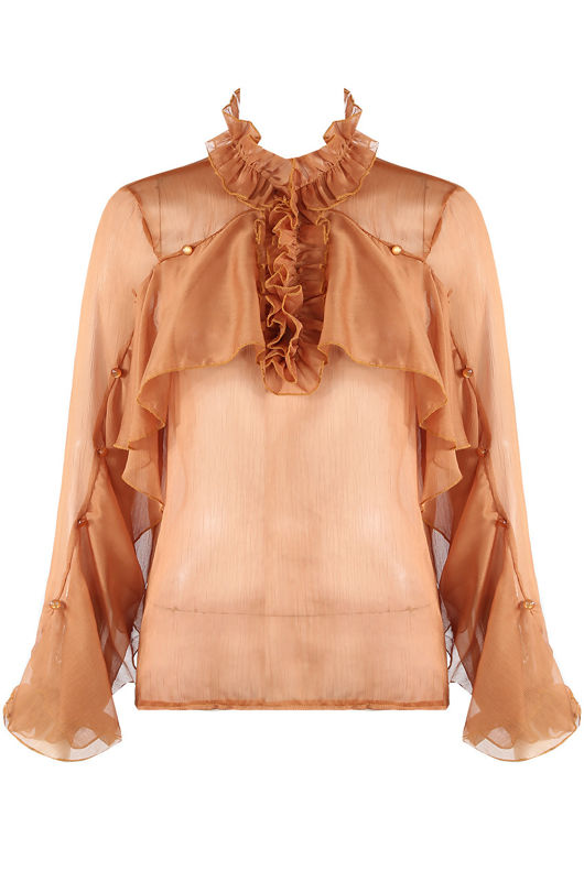 Camel Organza Blouse With Frill Detail