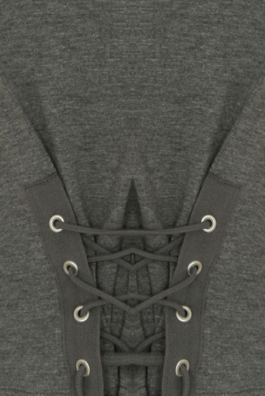 Grey Front Lace Tie Up Crop Tops