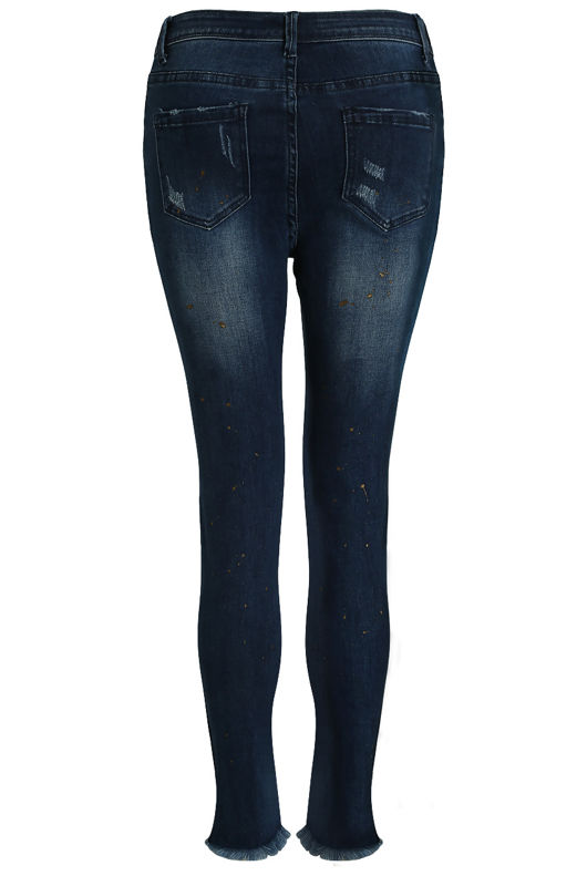 Skinny Ripped Gold Splatter Trim Jeans