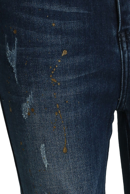 Skinny Ripped Gold Splatter Trim Jeans