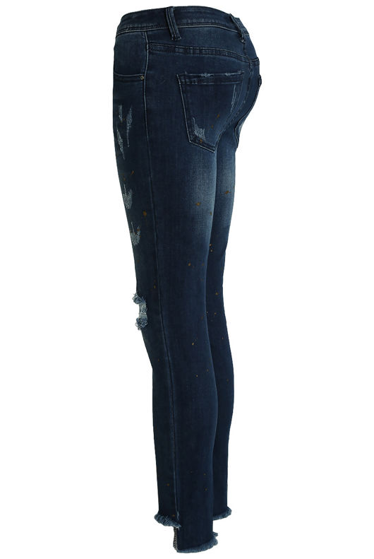 Skinny Ripped Gold Splatter Trim Jeans