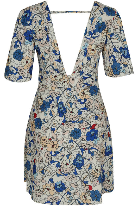 White Floral Printed Cut Back Swing Dress