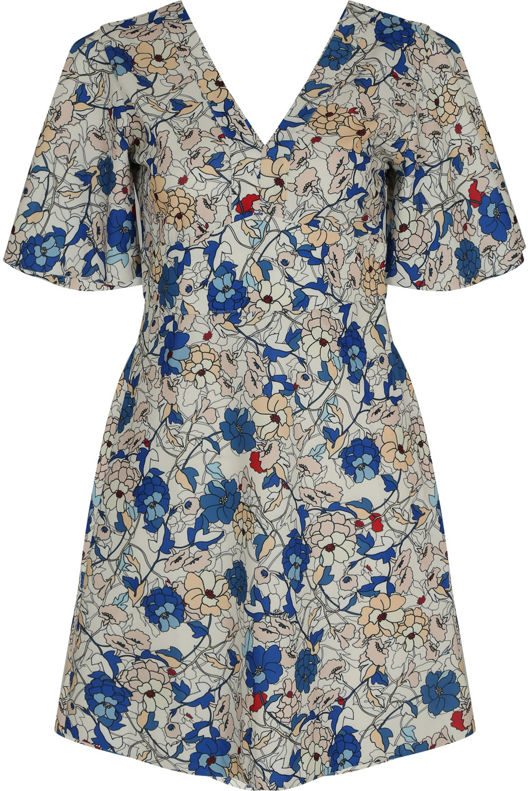 White Floral Printed Cut Back Swing Dress