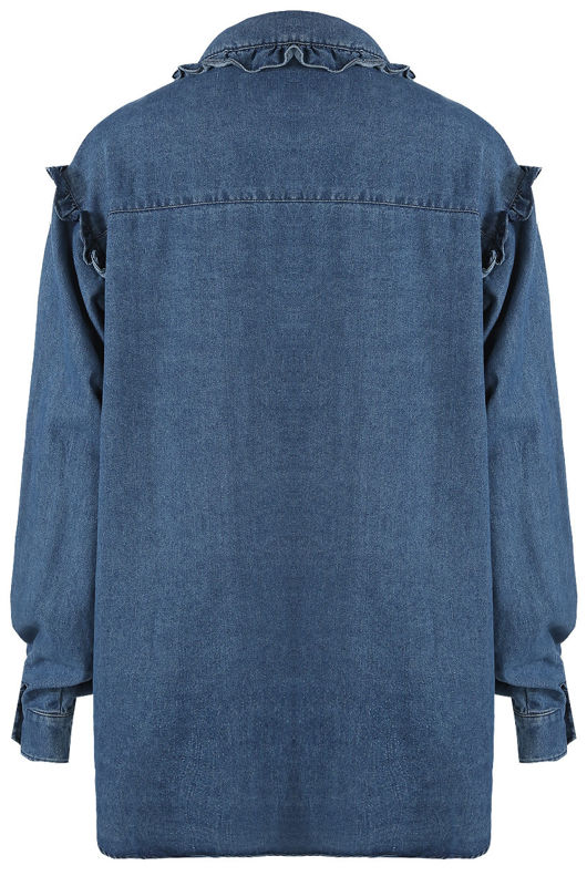Diamante Trim Pleated Shoulder Denim Jacket