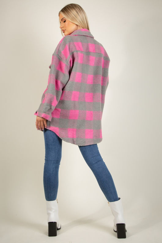 Fuchsia Checked Oversized Shacket