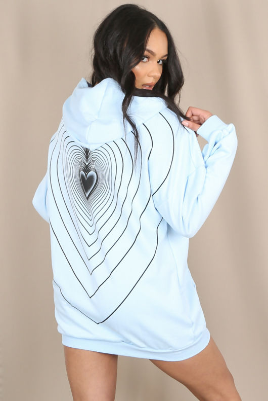 Sky Blue Heart Ripples Print Back Hoodie