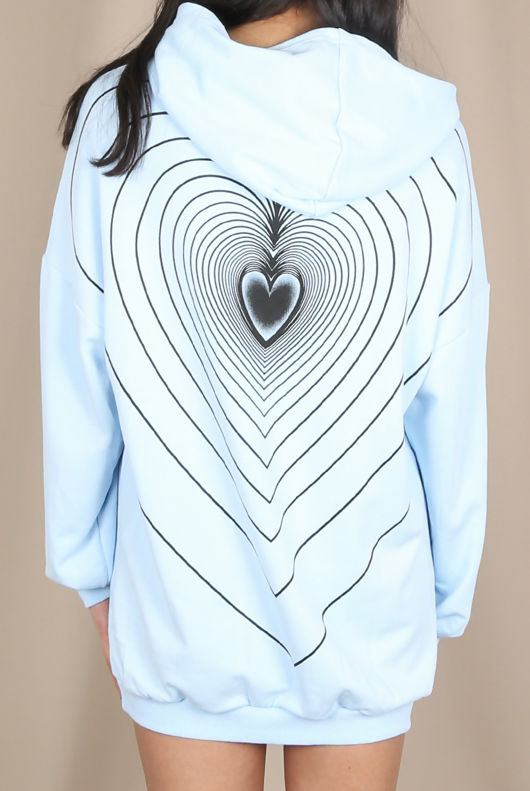 Sky Blue Heart Ripples Print Back Hoodie