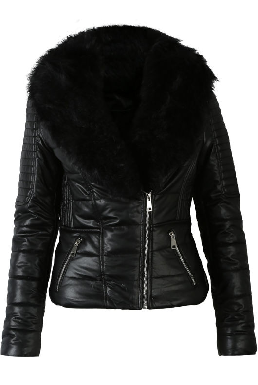 Black Fur Collar Puffer Jacket