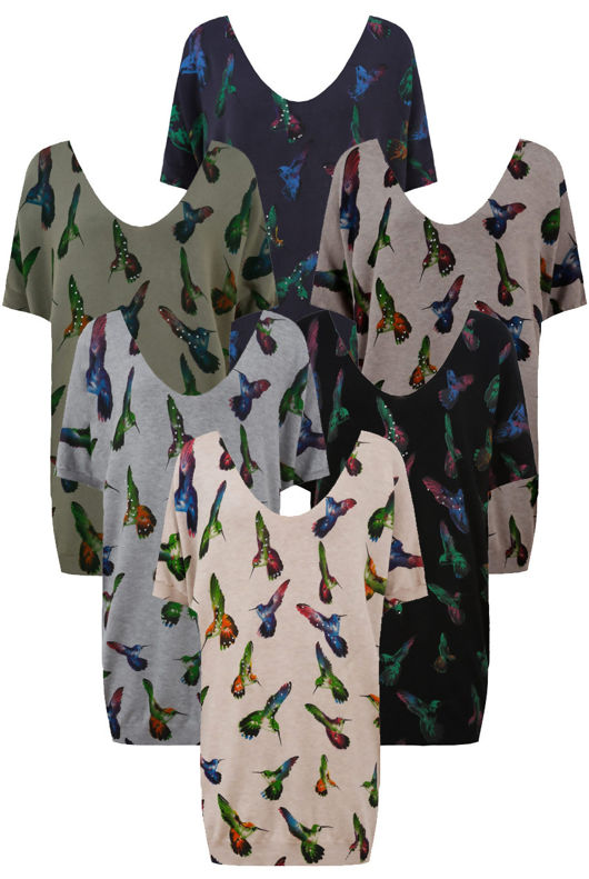 Khaki Humming Bird Print Jumpers