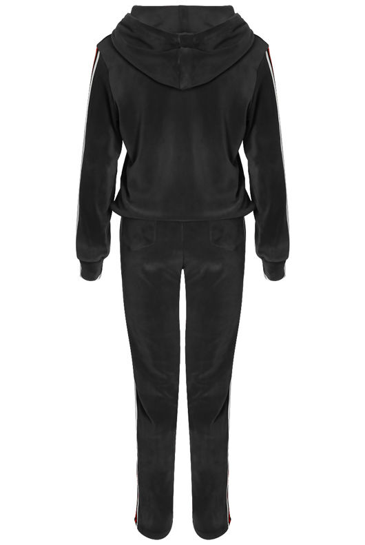 Grey Ribbon Trim Velvet Zipper Lounge Set